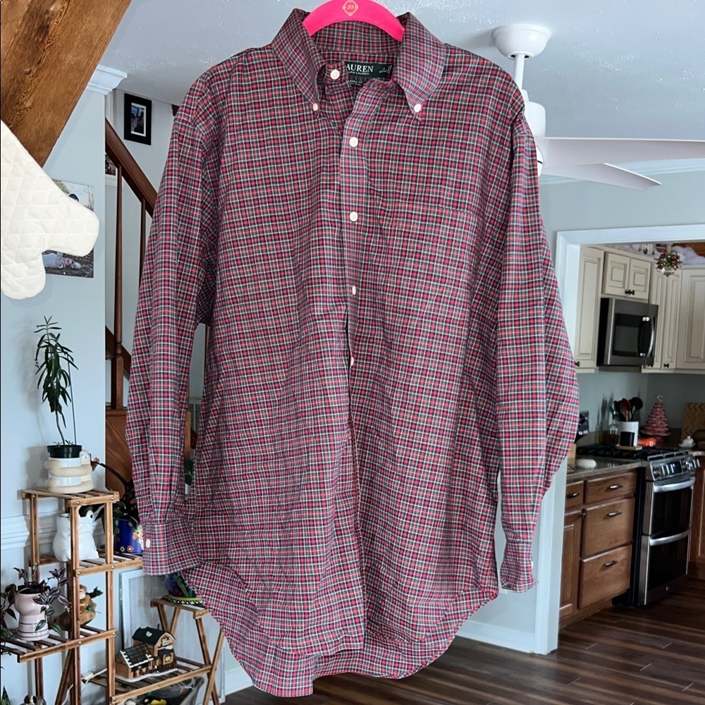 Lauren Ralph Lauren Red/Green Plaid Cotton Button Down Shirt 17 Non Iron